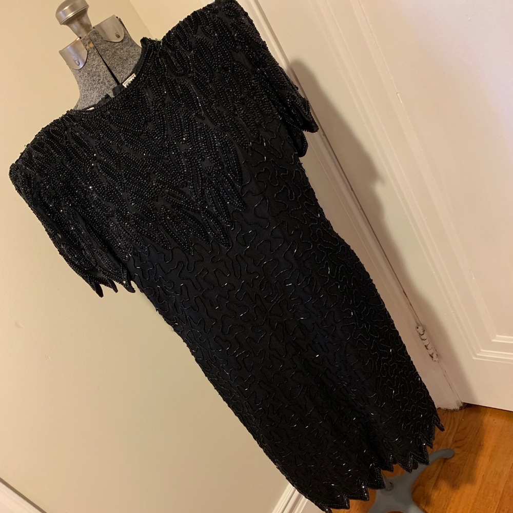 Laurence Kazar beaded evening dress in black M